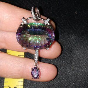 925 Sterling Silver Fancy Modern Huge Mystic Rainbow Topaz with Amethyst